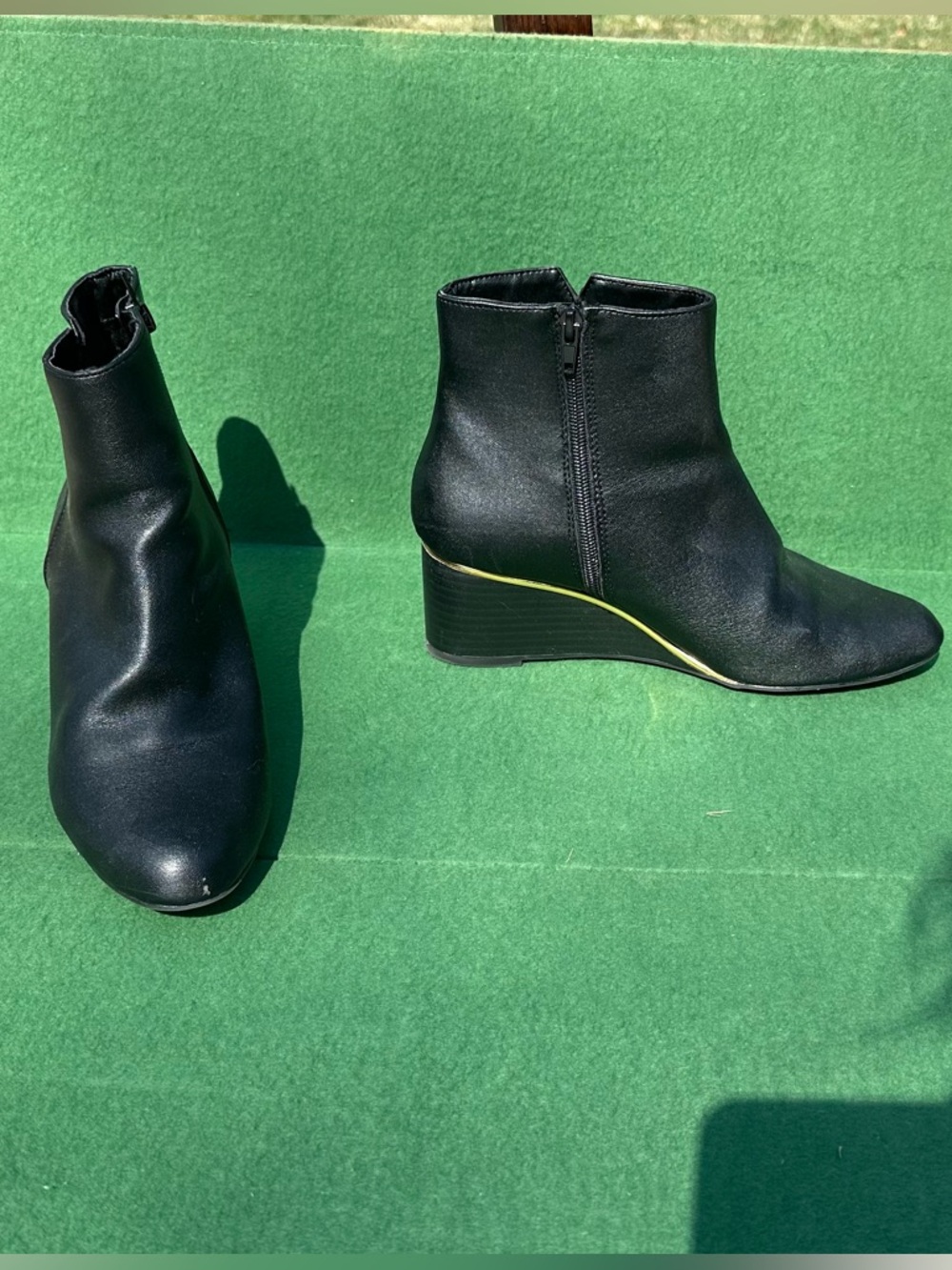 Alfani Black Wedge Ankle Boots with Gold Trim